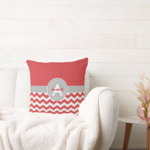 Red Grey Chevron Cushion