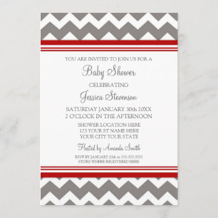 Red Grey Chevron Custom Baby Shower Invitations