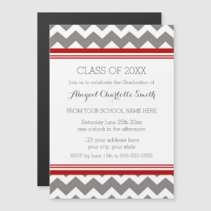 Red Grey Chevron Graduation Party Magnetic Card