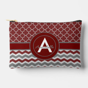 Red Grey Chevron Quatrefoil Accessory Pouch