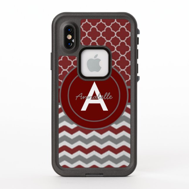 Red Grey Chevron Quatrefoil LifeProof iPhone Case (Back)