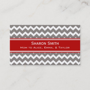 Red Grey Chevron Retro Mum Calling Cards