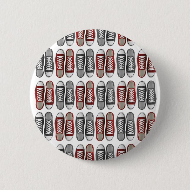 Red & Grey Classic Sneaker Pattern 6 Cm Round Badge (Front)