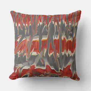 Red Grey Cream Abstract Tie Dye Look Cushion