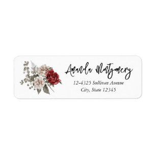 Red Grey & Cream Boho Flower Bouquet Return Address Label