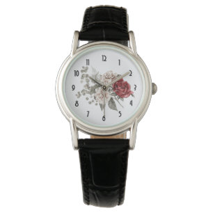 Red Grey & Cream Boho Flower Bouquet Watch