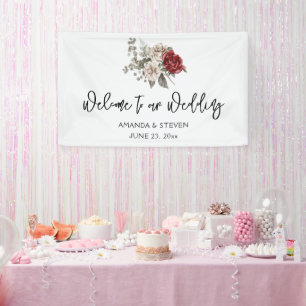 Red Grey & Cream Boho Flower Bouquet Wedding Banner