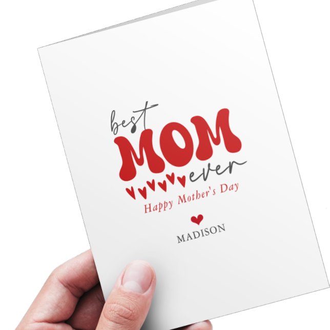 Red Grey Cute Best Mum Ever Card (Creator Uploaded)
