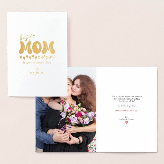 Red Grey Cute Best Mum Ever Foil Card (Display)