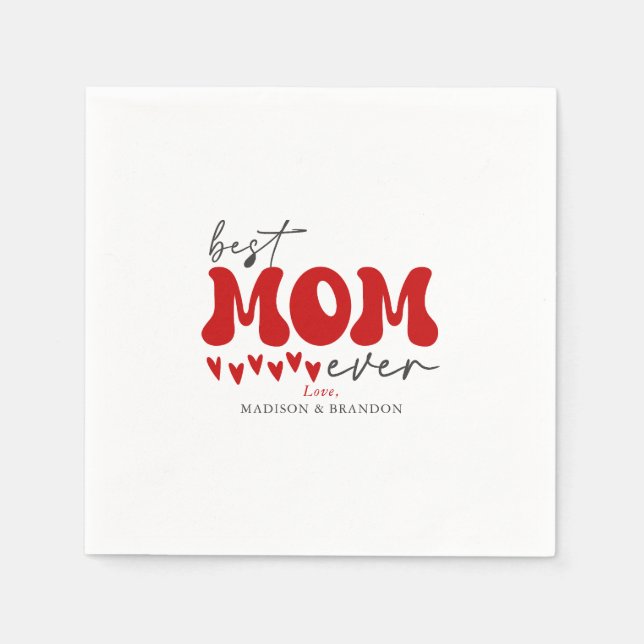 Red Grey Cute Best Mum Ever Napkin (Front)
