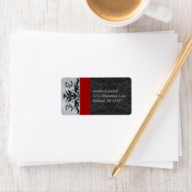 Red Grey Damask  Address Labels - (Insitu)
