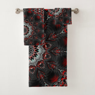 Red Grey Decorative Bath Towel Set