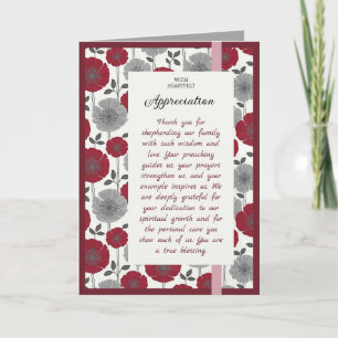 Red & Grey Floral Pastor Appreciation Card