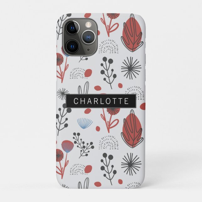 Red Grey Flower Plant Pattern Personalised Case-Mate iPhone Case (Back)
