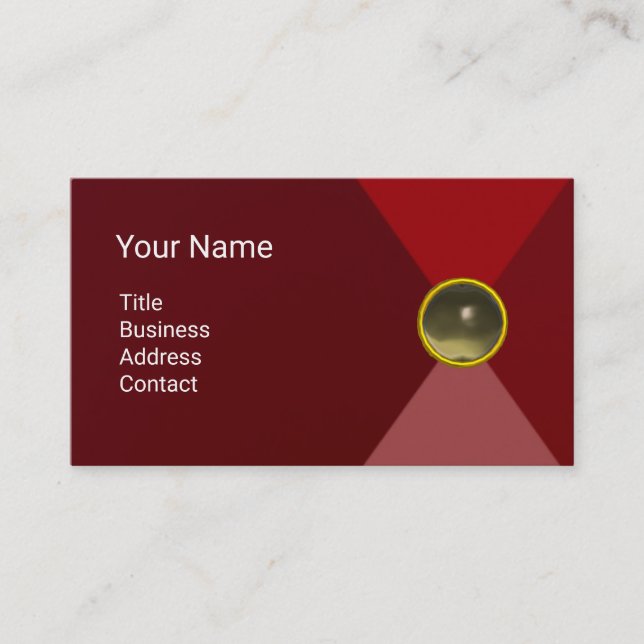 RED GREY GEMSTONE MONOGRAM Abstract Geometric Business Card (Front)