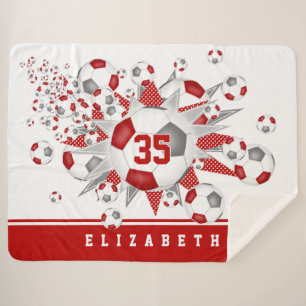 red grey girls sports soccer balls stars  sherpa blanket