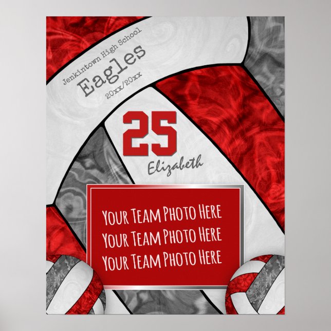 red grey girls' volleyball team photo poster (Front)