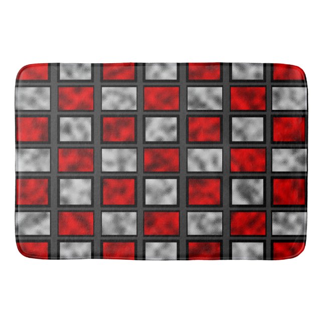 Red Grey Glass Tiles Bath Mat (Front)
