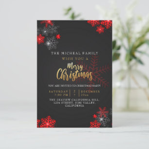Red Grey Glitter Sparkles Merry Christmas Custom   Invitation