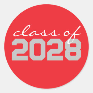 Red & Grey Graduation Classic Round Stickers