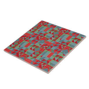 Red, grey, green geometric pattern. ceramic tile