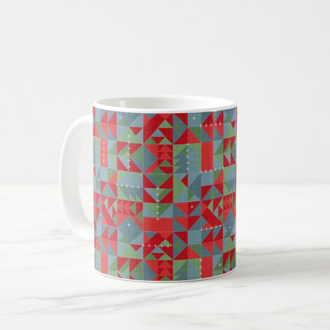 Red, grey, green geometric pattern. coffee mug (Front Left)