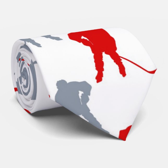 Red Grey Hockey Player Theme Personalised Tie (Rolled)