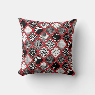 Red Grey Hollywood Regency Moroccan Animal Print Cushion