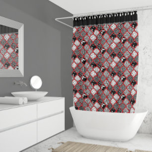 Red Grey Hollywood Regency Moroccan Animal Print Shower Curtain