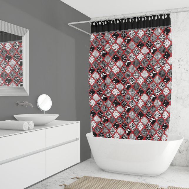 Red Grey Hollywood Regency Moroccan Animal Print Shower Curtain (Creator Uploaded)