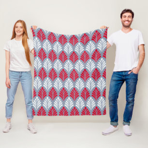 Red Grey Leaf Wing-like Feather Geometric Pattern Fleece Blanket