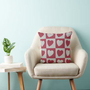 Red Grey Love Hearts Valentines Cushion
