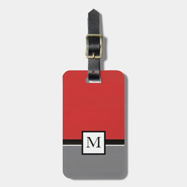 Red Grey Modern Luggage Tag (Front Vertical)