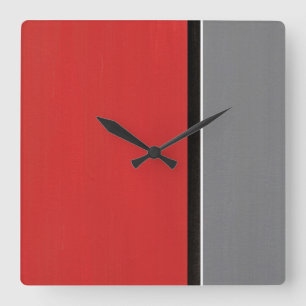 Red Grey Modern Square Wall Clock