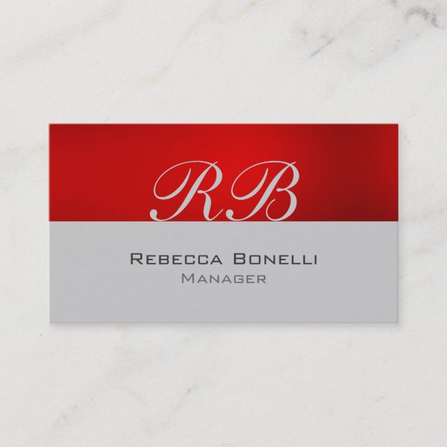 Red Grey Monogram Manager Business Card (Front)