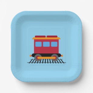 Red, grey, orange and blue colour train  paper plate
