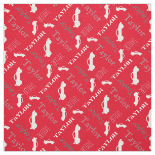 Red grey personalised name boys car text fabric