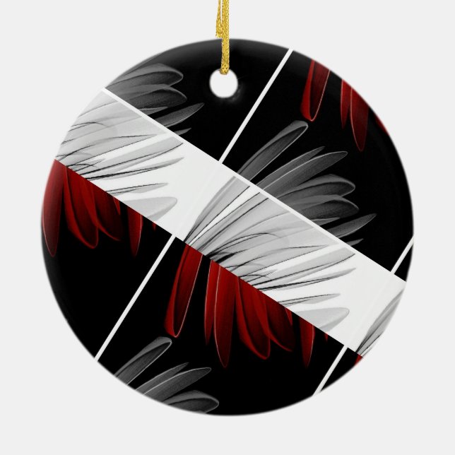 Red Grey Petal Design Acrylic Wall Clock Ceramic Ornament (Back)