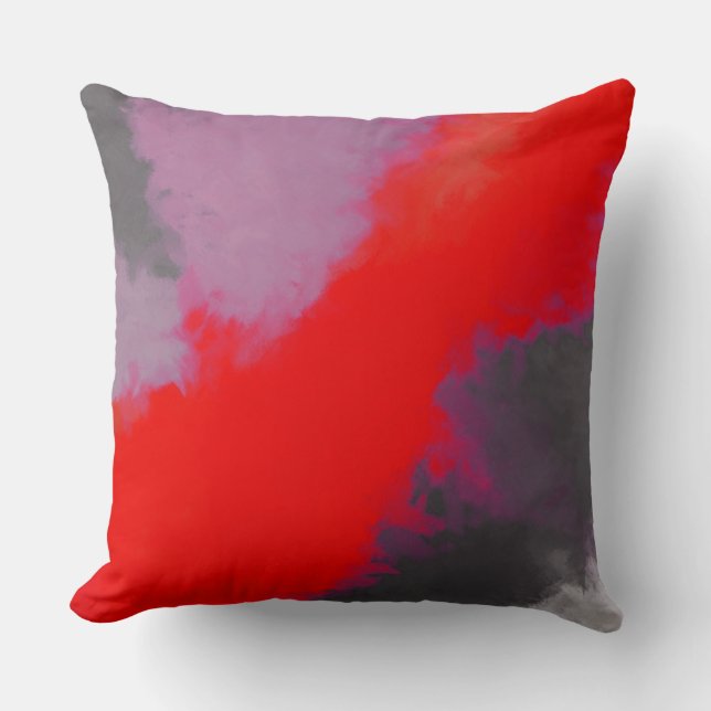 Red Grey Pink Abstract Cushion (Front)