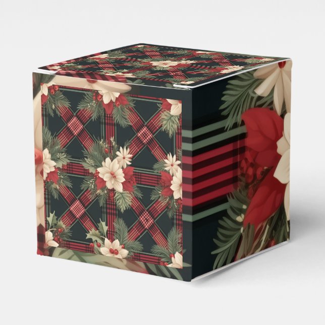 Red & Grey Plaid Cube Favour Gift Box (Front Side)