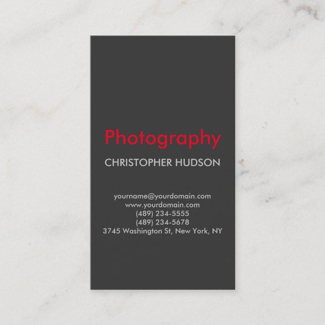 Red Grey Plain Photography Business Card (Front)