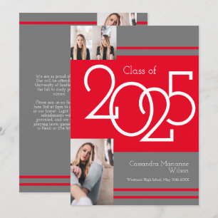 Red Grey School Colours Graduation Announcement