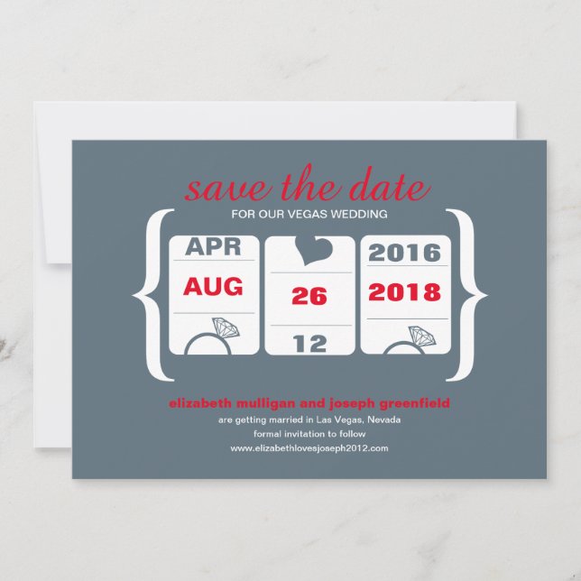 Red Grey Slot Machine Save the Date - Wedding (Front)