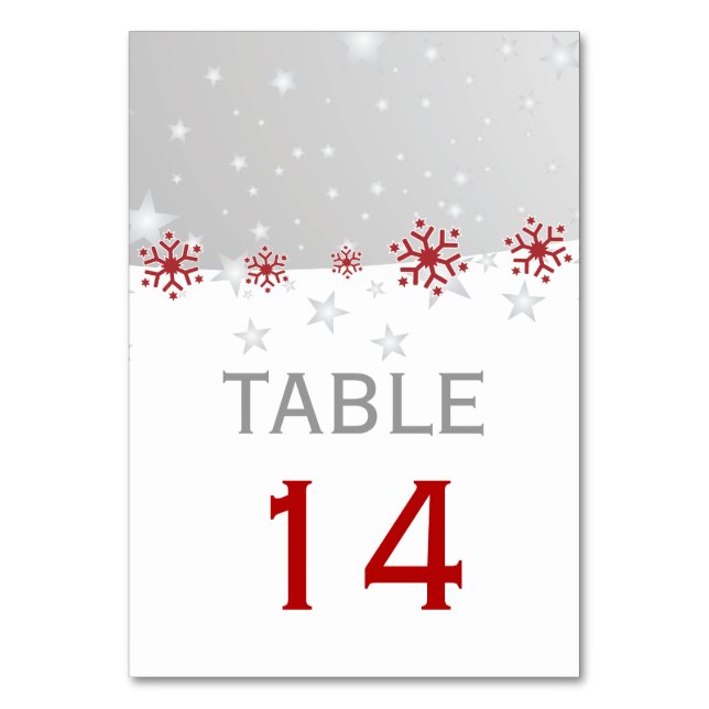 Red, grey snowflake modern wedding table number (Front)