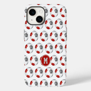 red grey soccer balls pattern monogrammed iPhone 14 case
