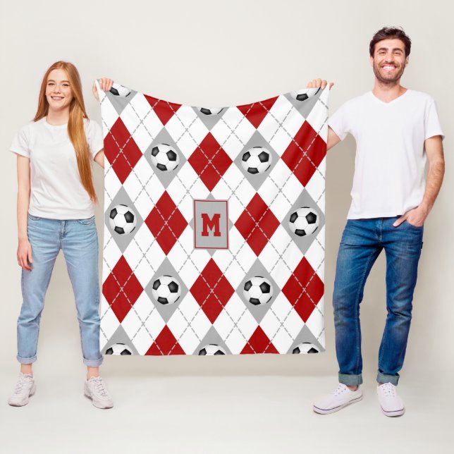 red grey soccer team colours argyle fleece blanket (In Situ)