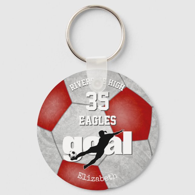 red grey soccer team spirit girls sports key ring (Front)