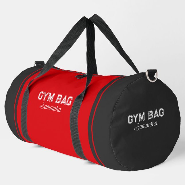Red & Grey Sport Typography Gym Bag Custom Name (Left Corner)