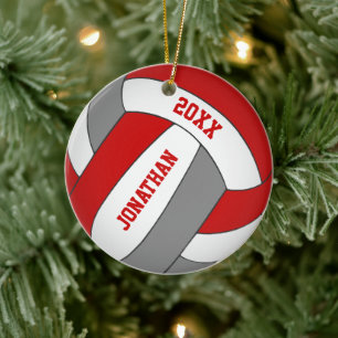 red grey sports team colours boys volleyball ceramic ornament