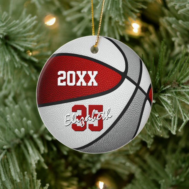 red grey sports team colours gifts basketball ceramic ornament (Tree)